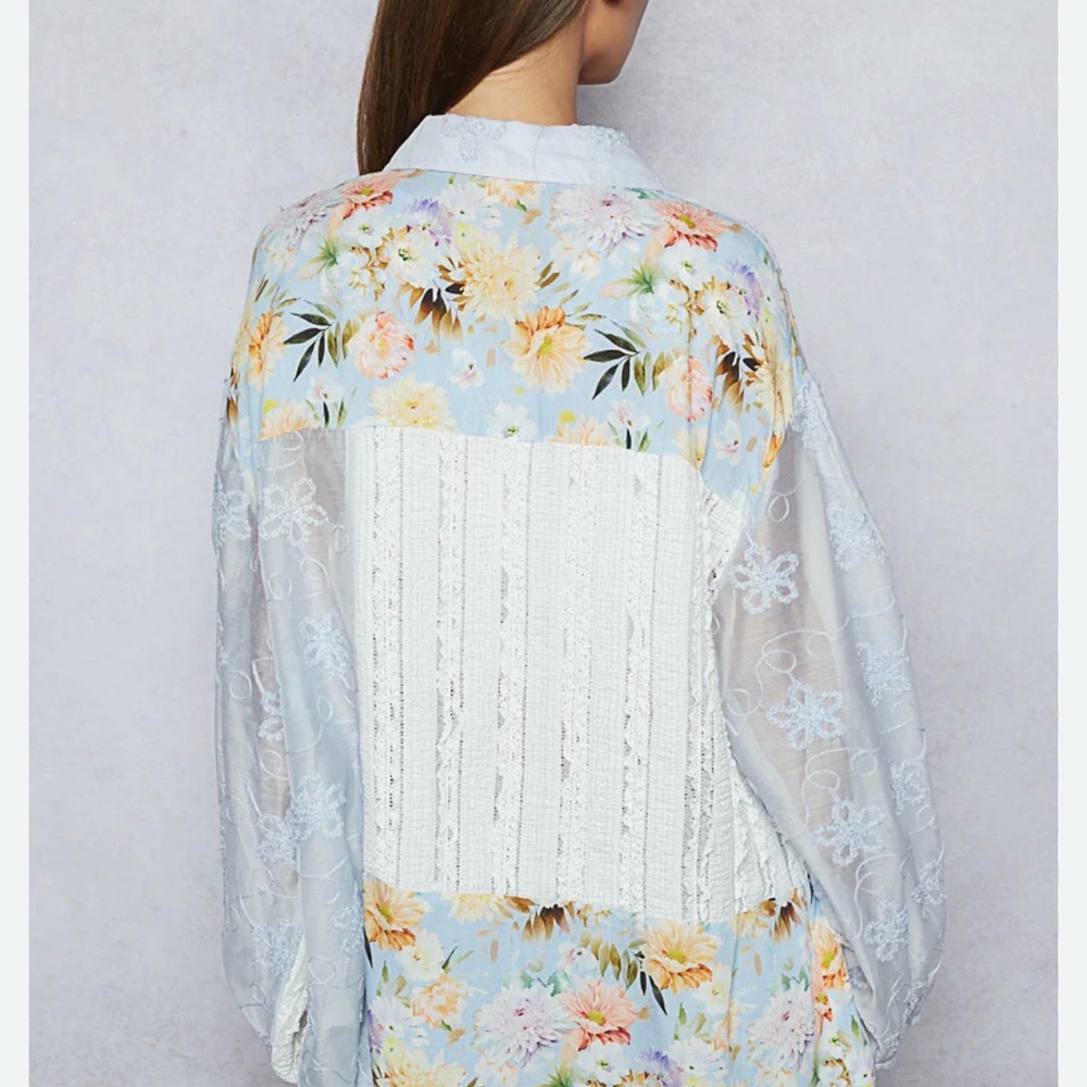 POL Mixed Media Patchwork Top in Cloud Blue - Picture 2 of 2